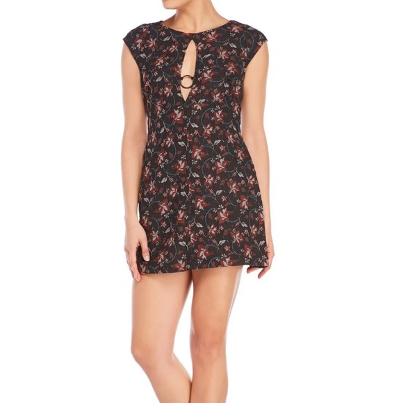 Free People Say Yes Black Floral Textured Stretch Knit Mini Dress - Picture 2 of 13